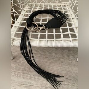Vintage The Limited Black Whip Fringe Adjustable Belt Made in Italy Boho - Sz S